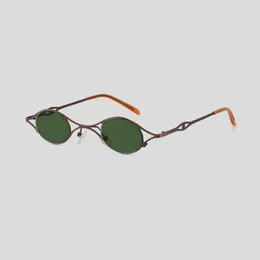 Okulary przeciwsłoneczne metalowy retro o małej wielkości owal z ciemnozielonymi brązowymi i szarymi obiektywami przeciwbłądowymi w stylu vintage w kolorze glasse
