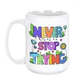 Canecas Motivação Presente Caneca de Café Nerver Pare de Tentar Incentivo Presente 15 Oz Cerâmica Copo de Água para Estudantes Graduados do Professor