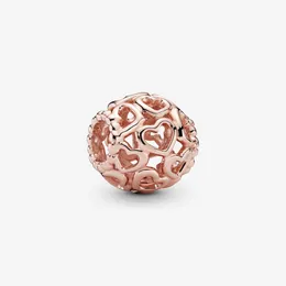 Ciondolo con cuori in oro rosa su tutta la superficie Pandoras in argento sterling 925 con ciondoli di lusso Set per braccialetti che creano ciondoli Collana con perline di design Ciondolo Scatola originale Regalo per fidanzata