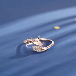 Anéis de ouro rosa 14k em forma de animal de raposa para mulheres moda fofa anel de cristal feminino joias românticas para mulheres presentes de festa