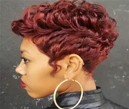 Syntetiska peruker afron pixie skär kort svart gult vinvattenvåg naturligt utseende värmebeständigt hår peruk för kvinnor2652561
