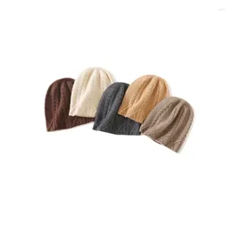 Berets Cashmere Chapéu Outono e Inverno Mulheres High-End Cor Sólida Torção Flor Grosso Quente Moda Malha Casual