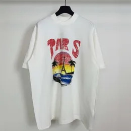 Led balenciagia track designer roupas triplo s balanciaga tshirt extremehigh versão paris 24 havaiano coco torre mão desenhada carta impressão manga curta lavada