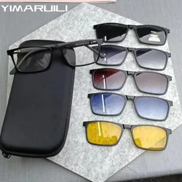 Yimaruili 15 Fashion Magnetic Polarised Geryeglasses Square Driving Night Vision Optiska recept Glasögon Män och kvinnor 12149 240314