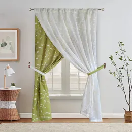 Vorhang aus doppellagigem Tüll mit bestickten Blättern, transparent, für Küche, Wohnzimmer, Tür, ungewöhnliche Fenstervorhänge