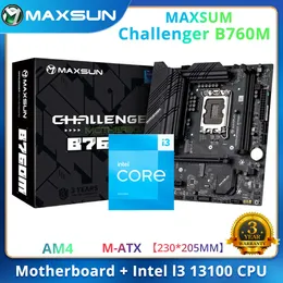 Maxsun novo challenger b760m com cpu intel core i3 13100 processador cpu kit placa-mãe suporte lga1700 ddr4 para computador
