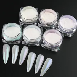 1Pcs White Chrome Pearl Nail Powder Shimmer Glitter Wedding Bride Design Aurora Rubbing Dust Mirror Effect Fairy 240313