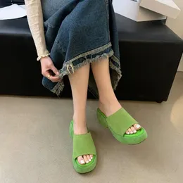 Sandalet Yeşil Kama Terlik Platformu Pembe Süet Deri Yüksek Topuklu Yaz Dış Mekan Kama Ayakkabıları Siyah Vrouw