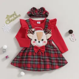 Dresses ma&baby 018M Christmas Newborn Infant Baby Girl Clothes Sets Knit Red Romper Deer Plaid Skirts Headban Xmas Outfits Costume D05