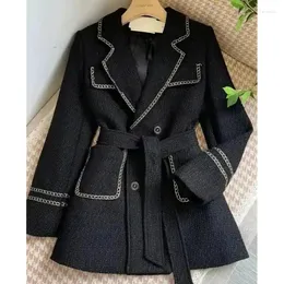 Ternos femininos outono inverno verificador grosso tweed blazer jaqueta feminina casacos de lã senhora do escritório coreano manga longa terno roupas femininas outwear