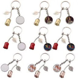 2024 Roségold-Schlüsselanhänger, Valentinstag-Schlüsselanhänger, Rose, blanko, rund, wärmesublimierter Schlüsselanhänger