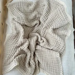 Coperta per bambini a 6 strati per nato Asciugamano da bagno in mussola di cotone Ricevere una coperta Avvolgere in fasce di pizzo Langer Biancheria da letto nata 240312