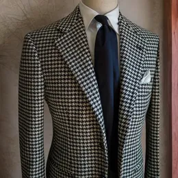 Houndstooth Business Blazer for Men Plaid notched lapel kostym jacka formell manlig modeklocka 240311