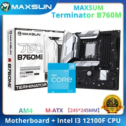 MaxSun Terminator B760M Moderkort med Intel I3 12100F CPU -processor Moderkort Ställ in USB3.2 PCIe4.0x16 för stationära datorer