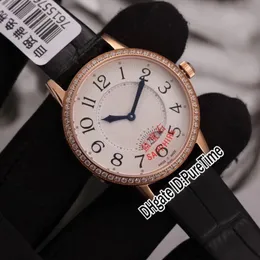 Nowy Q3402530 Rendez-vous data mały Szwajcarski kwarc damski Watch Watch Rose Gold Diamond Rama Biała teksturka Czarna skóra Pure256G