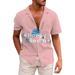 남성용 캐주얼 셔츠 남성 만화 하와이 행복한 부활절의 날 3D 인쇄 된 해변 셔츠 여자 옷 아이 색깔 달걀 버튼 꼭대기
