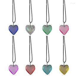 Pendant Necklaces Fashion Clear Glass Heart Necklace Long Lace Up Choker Jewelry