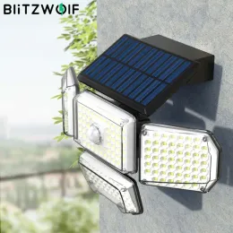 Control BlitzWolf BWOLT6 4 Head Solar Sensor Wall Light Smart PIR Motion Sensor Control LED Solar Lamp IP65 Waterproof Outdoor Lighting