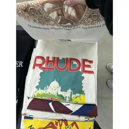 RH 디자이너 Mens Rhude 자수 T 셔츠 여름 남성 탑 레터 폴로 셔츠 여자 Tshirts 의류 의류 짧은 슬리브 대형 플러스 크기 100%면 티 크기 S-XL 999