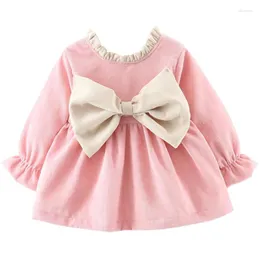 Girl Dresses Spring Autumn Baby Outfits Korean Cute Bow Fleece Long Sleeve Princess Toddler Dress Kids Born Clothes BC832