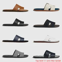 نبتات مصممة برتقالية للرجال Izmir Leather Flats Slides Claquettes Sandles Luxe Fashion Man Man Man Indermes Sliders Hermys Size 38-48