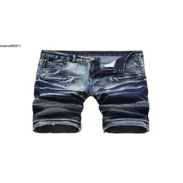 Rock Revival Dżinsy Nowe francuskie projektanta Mężczyźni dżinsowe szorty Summer Risped Denim Blue Half Kolan Długość Slim Fit Men