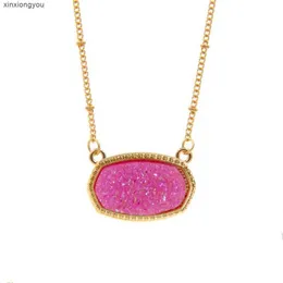 4e0s Anhänger Halsketten Harz Oval Druzy Halskette Gold Farbe Kette Drusy Hexagon Stil Luxus Designer Marke Modeschmuck für Frauenanhänger