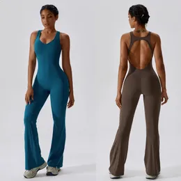Onepiece Sport Yoga Jumpsuit Sexy Breathable Quick Dry Body Set Hollow Out Loose Pants Sportwear Women Clothes Workout 240307
