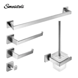 Brushed Nickel Bathroom Accessories Set Wall Mount Bath Shelf Robe Hanger Toilet Paper Holder Towel Bar Rack Stainless Steel 240312