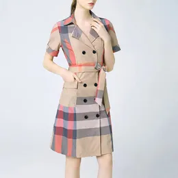 Dress 2024 New Designer Casual Fashion Checkered Shirt Skirt Short Sleeve Embroidered Dress Asian Size S-2XL