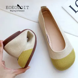 Bot eoeodoit espadrille sonbahar örme daireler ayakkabı kadınlar rahat moccasin kare ayak parmağı somunlar düz topuk temel patchwork spor ayakkabılar