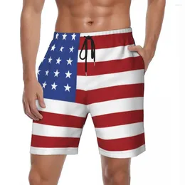 Men's Shorts American USA Flag Gym Summer Patriotic Stars Stripes Running Board Short Pants Vintage Plus Size Swimming Trunks