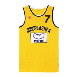 Maglia da basket gialla versione film No.7 Croazia JUGOPLASTIKA 7 KUKOC ricamo outdoor abbigliamento sportivo traspirante ad asciugatura rapida 240315