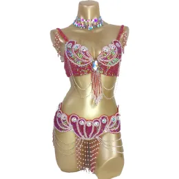 Tanks New Arrival Women's Beaded Belly Dance Costume Wear Bra+belt Set Sexy Ladies Bellydancing Carnival Costumes Bellydance Clothes