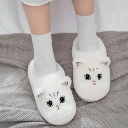 Slippers Fluffy White Cat Slippers Women's Cuddly Kitty Slides Shoes Woman Slipper Black Kitten Mules Fury Scuff Slippers New 2022 Winter