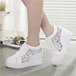 Fashion 156 Casual Breathable Shoes Women Platform Increased Lace Up Wedges White Travel Women's Flat 's