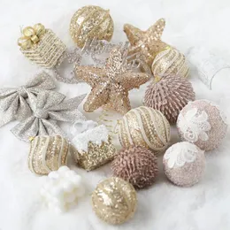 Juldekorationer 8st/set Tree Balls Ornament Champagne Gold Hanging Bubble Glitter Xmas Year Home Party Decoration