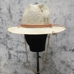 Summer Chain Straw Hat French Letter Accessories Lafite Grass Stripe Sun Punk Style 240309