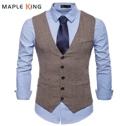 Vests Fashion Suit Vest Men Formal Dress Vest Colete Masculino Herringbone Gilet Fitness Sleeveless Jacket Wedding Waistcoat Men XXL