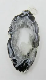 ペンダントWholeborosa Brazilian Agates Geode Druzy Slice電気めっき銀色の縁縁Drusy Factory Expert Design 284e6157059