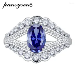 Cluster Anéis Pansysen Luxo 925 Sterling Silver 6/9mm Ova Cut Tanzanite Gemstone para Mulheres 18k Branco Banhado A Ouro Festa Fine Jewelry