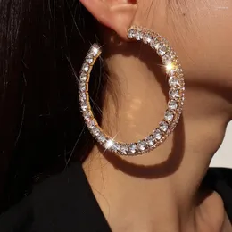 Çember küpeler moda takılar büyük yuvarlak rhinestone altın renkli gümüş kristal kadınlar için açıklama parti düğünü