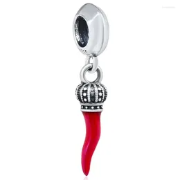 Loose Gemstones Original Red Enamel Luck Crown Corno Pendant Beads Fit 925 Sterling Silver Bead Charm Bracelet Bangle DIY Jewelry