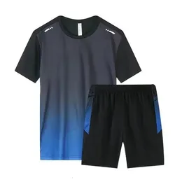 Mens Running Sport Quick Dry Sportswear Gym Breathable Football Clothing Fitness Set Athletic Wear T Shirts and Pants 240315
