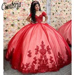 Mexican Red Quinceanera Dresses Ball Gown Gold Beaded Lace Appliques Sweet 16 Dress Princess Lace Up Vestido De 15 Anos