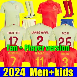 2024 Espanha Futebol Jerseys PEDRI LAMINE YAMAL RODRIGO PINO MERINO SERGIO M.ASENSIO FERRAN HERMOSO REDONDO Camisa de futebol em casa fora Homens Kit infantil Camiseta Futbol