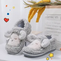 Slippers de desenho animado cabra fofa ovelha de ovelha para mulheres garotas meninas pêlo de pêlo de pêlo de inverno quente fechado de toe de pelúcia para casa kawaii sapatos por atacado