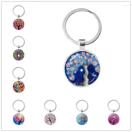Keychains Beauty Colorful Life of Tree Love Hearts Keychain Art Po Glass Cabochon Family Gift Jewelry Key Ring