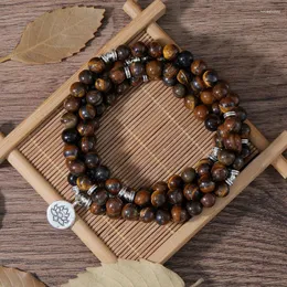 Strand OAIITE 8mm Yellow Tiger Eye Bracelet Male Lotus Pendant Wrap 108mala Female Pulse Reiki Balance Necklace Jewelry Gift