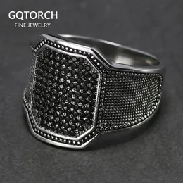 Solid 925 Silver Rings Cool Retro Vintage Turkish Ring Wedding Jewelry For Men Black Zircon Stone Curved Design Comfortable Fits 240305